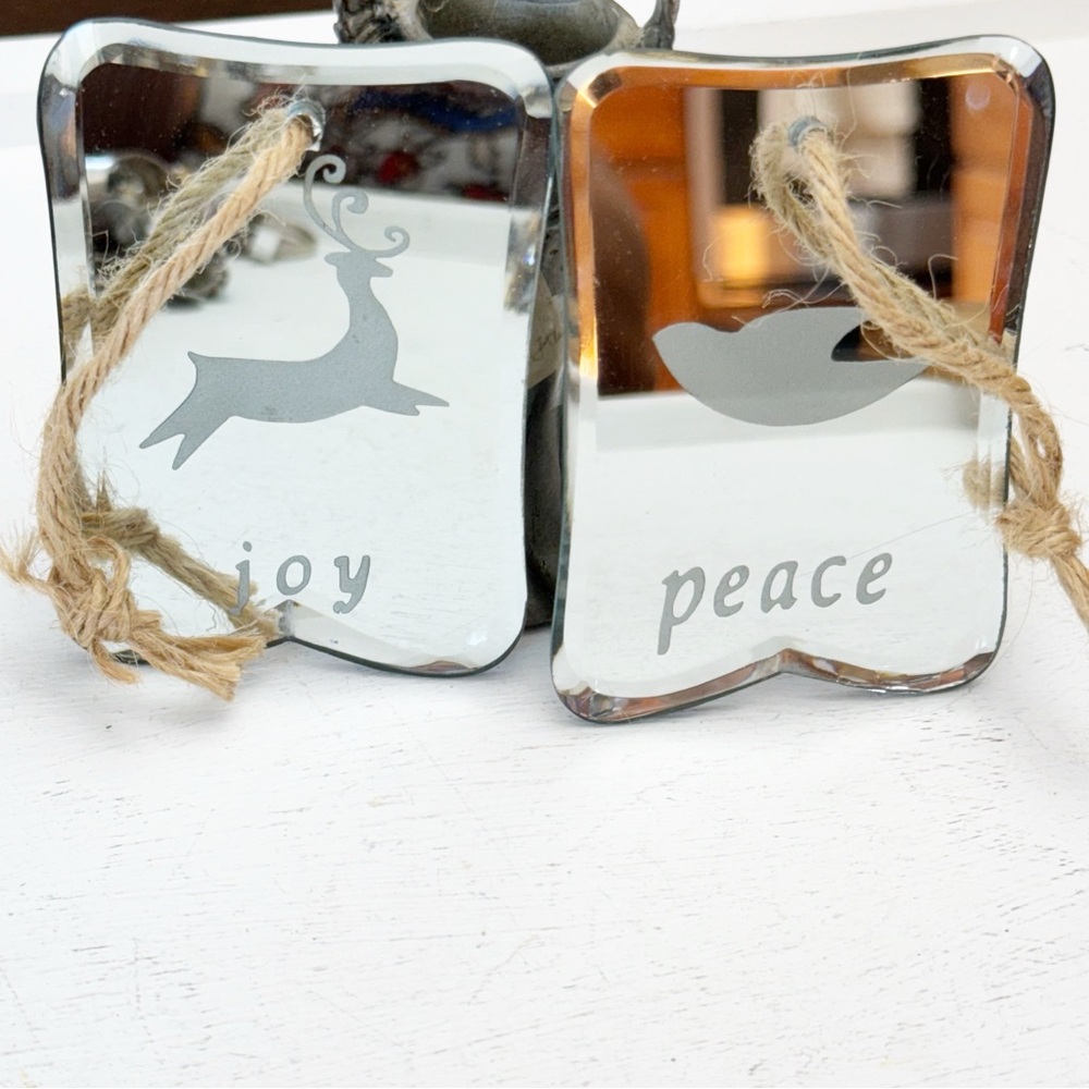 Set of Two Vintage Glass Deer Joy & Dove Peace Ornaments - Picture 2 of 11